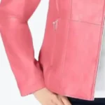 Women’s Front Pink Zip Leather Jacket Sleeves Rare Jacket