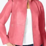 Women’s Front Pink Zip Leather Jackets Rare Jacket