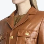 Women's Front Pocket Brown Leather Jacket - Image 3