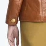 Women's Front Pocket Brown Leather Jacket Sleeves Rare Jacket