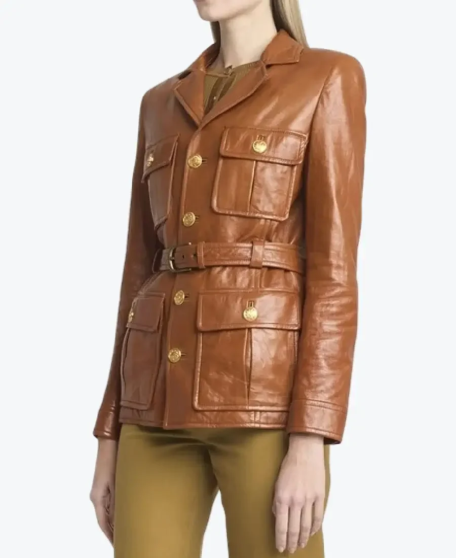 Women's Front Pocket Brown Leather Jackets Rare Jacket