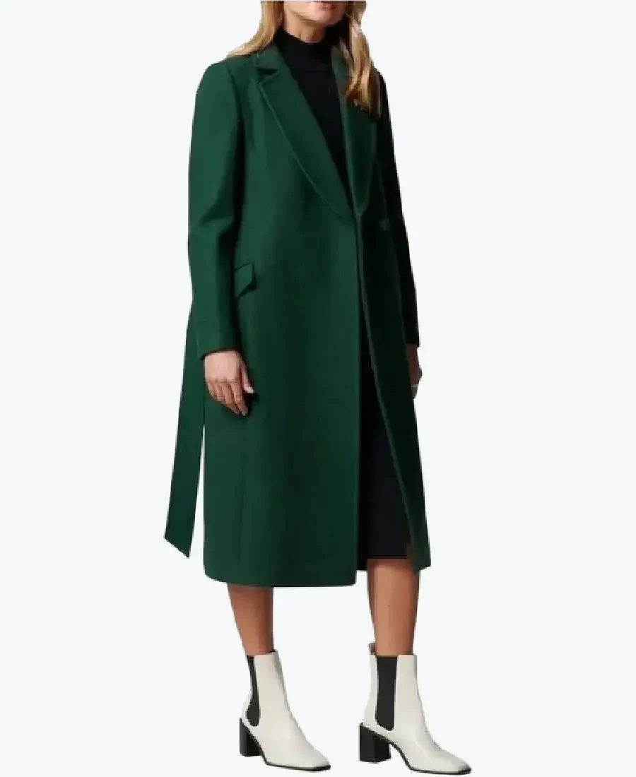 Women's Green Long Single Breasted Wool Coat Front - Rare Jackets