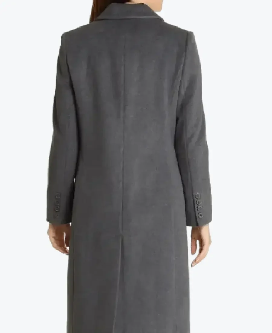 Womens Grey Double Breasted Wool Long Coat Back - Rare Jackets