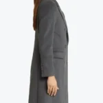 Womens Grey Double Breasted Wool Long Coat Side - Rare Jackets
