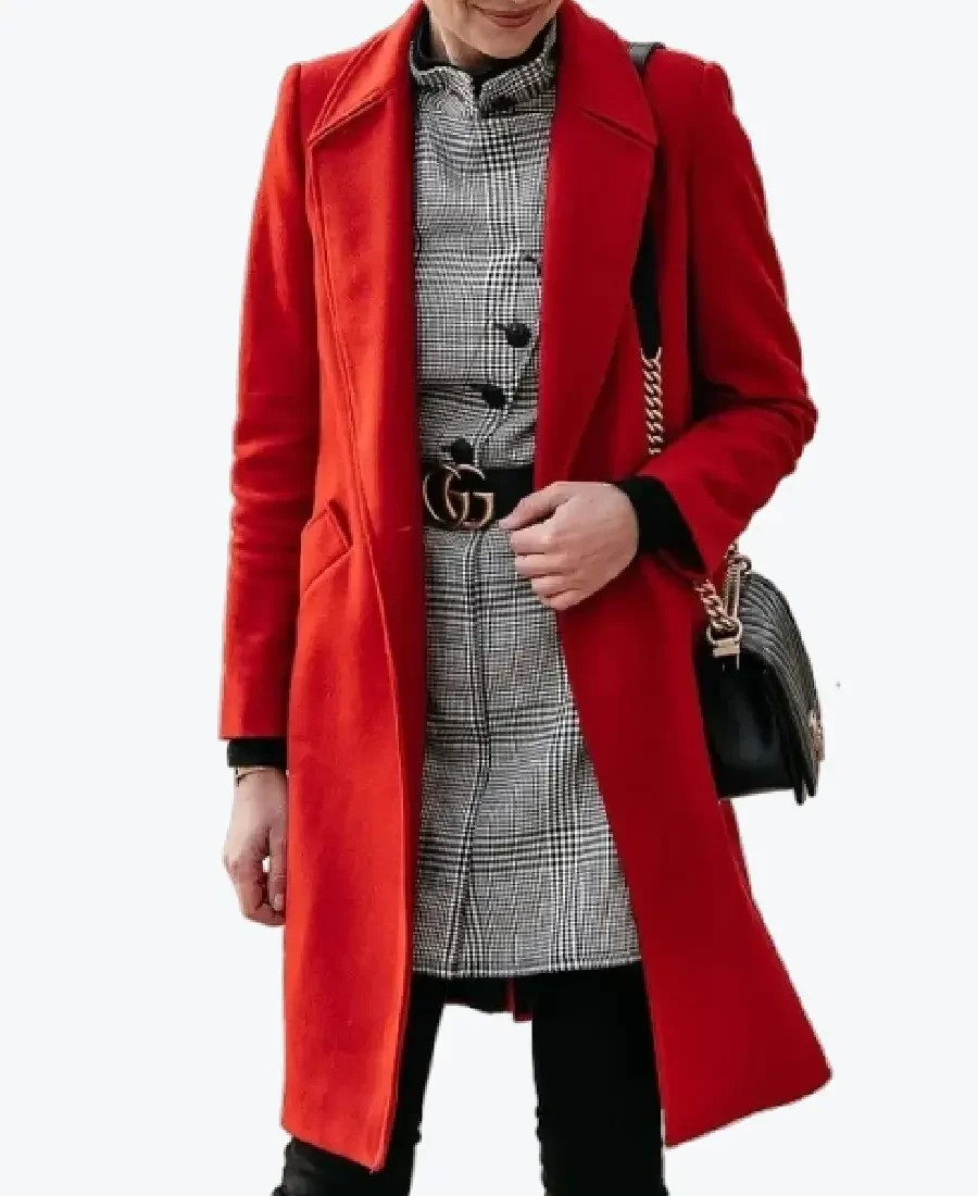 Women's Jackson Red Single Breasted Wool Coat Front - Rare Jackets