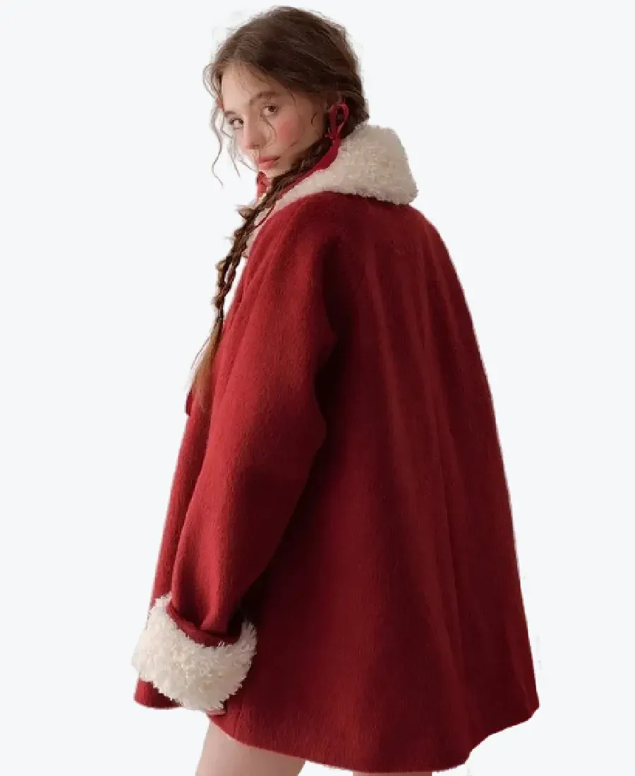 Women's Little Fur Collar Red Riding Coat Back - Rare Jackets