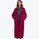 Women's Magenta Wool Long Coat Front - Rare Jackets