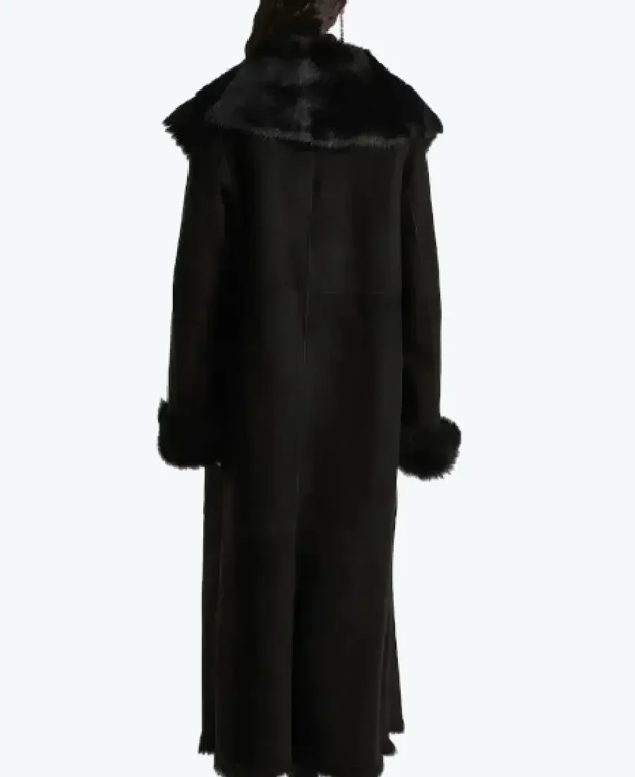 Women's Marlene Shearling Trimmed Suede Coat Back - Rare Jackets