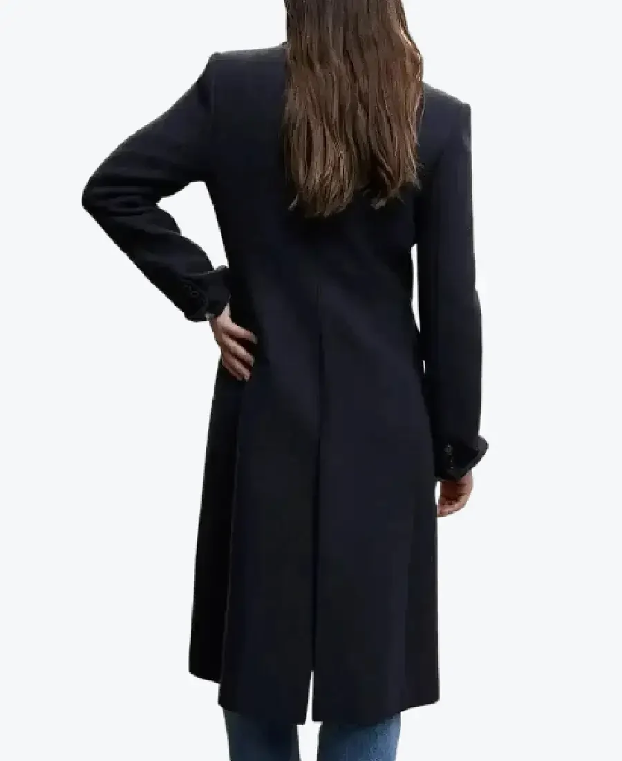 Women’s Navy Blue Long Wool Coat Back - Rare Jackets