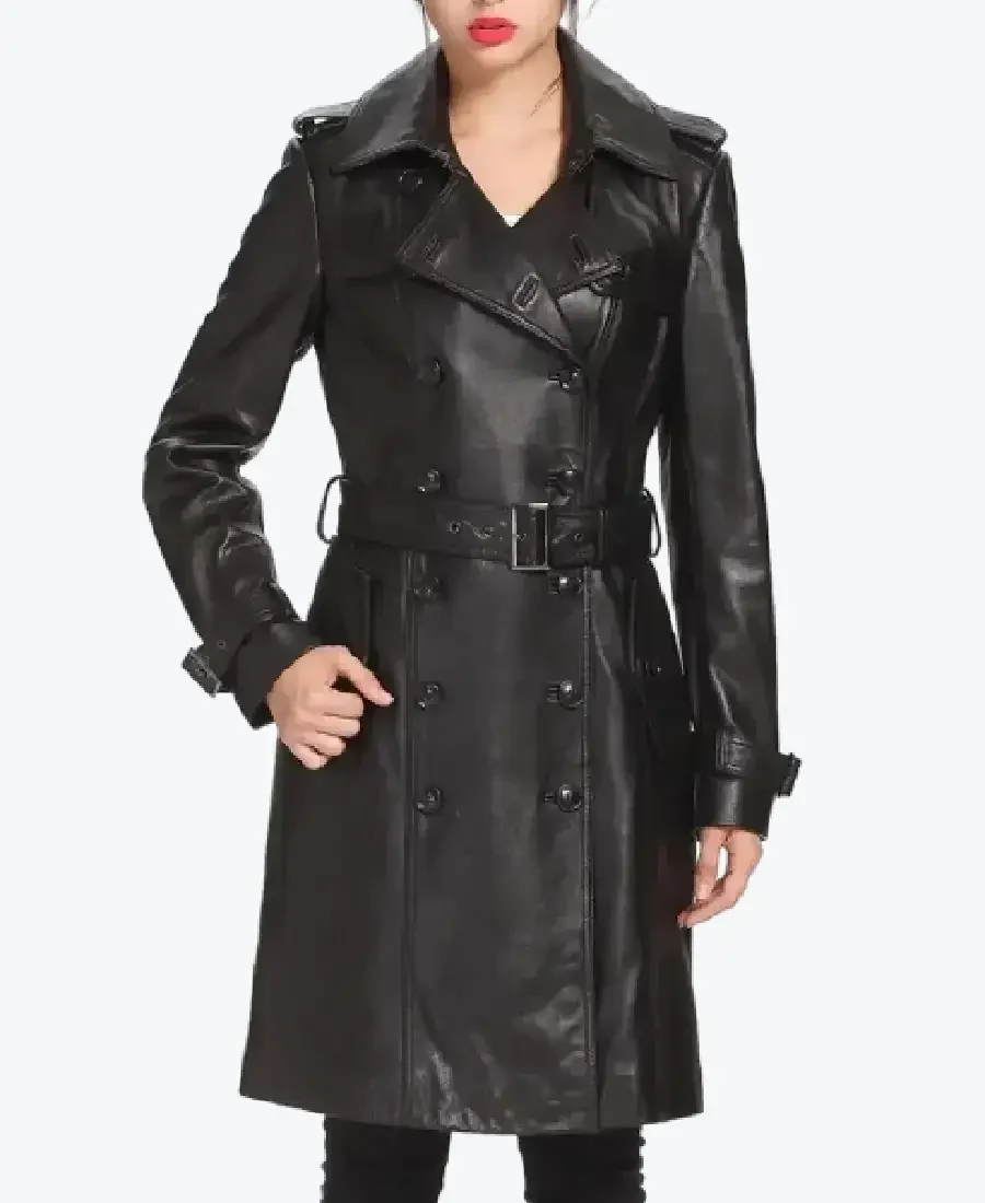 Women’s New York Double Breasted Lambskin Leather Coats Rare Jacket