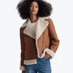 Women’s Oversized Shearling Brown Aviator Jackets (1)