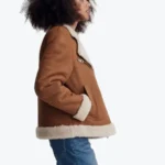 Women’s Oversized Shearling Brown Aviator Jackets Sleeves