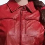 Women’s Red Leather Jacket Collar Rare Jacket
