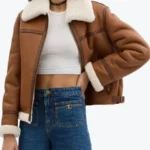 Women’s Shearling Avaitor Leather Jackets Sleeves