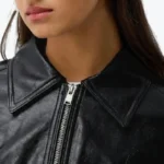 Womens Shirt Collar Black Leather Jacket Collar Rare Jacket