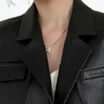 Women’s Slim Fit Cropped Black Sheepskin Leather Jacket Collar Rare Jacket