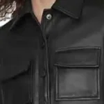 Women’s Slim fit Black Leather Jacket Collar Rare Jacket