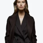 Wool Blend Double Breasted Blindseam Coat Dark Brown Collar Rare Jacket