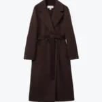 Wool Blend Double Breasted Blindseam Coat Dark Brown Front Rare Jacket