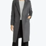 Womens Grey Double Breasted Wool Long Coat Front - Rare Jackets