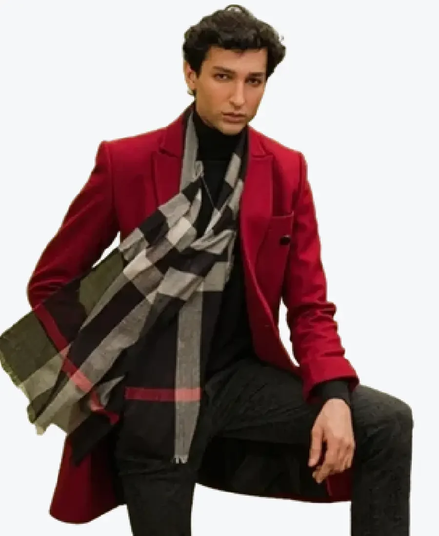 Men's Persian Plum Red Long Coat Front - Rare Jackets
