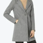 Women Single Breasted Grey Wool Coat Front - Rare Jackets