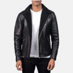 Men’s Aviator Black Biker Jacket Front