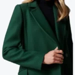 Women's Green Long Single Breasted Wool Coat Side - Rare Jackets
