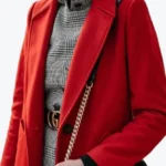 Women's Jackson Red Single Breasted Wool Coat Side - Rare Jackets