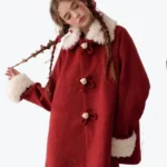 Women's Little Fur Collar Red Riding Coat Side - Rare Jackets