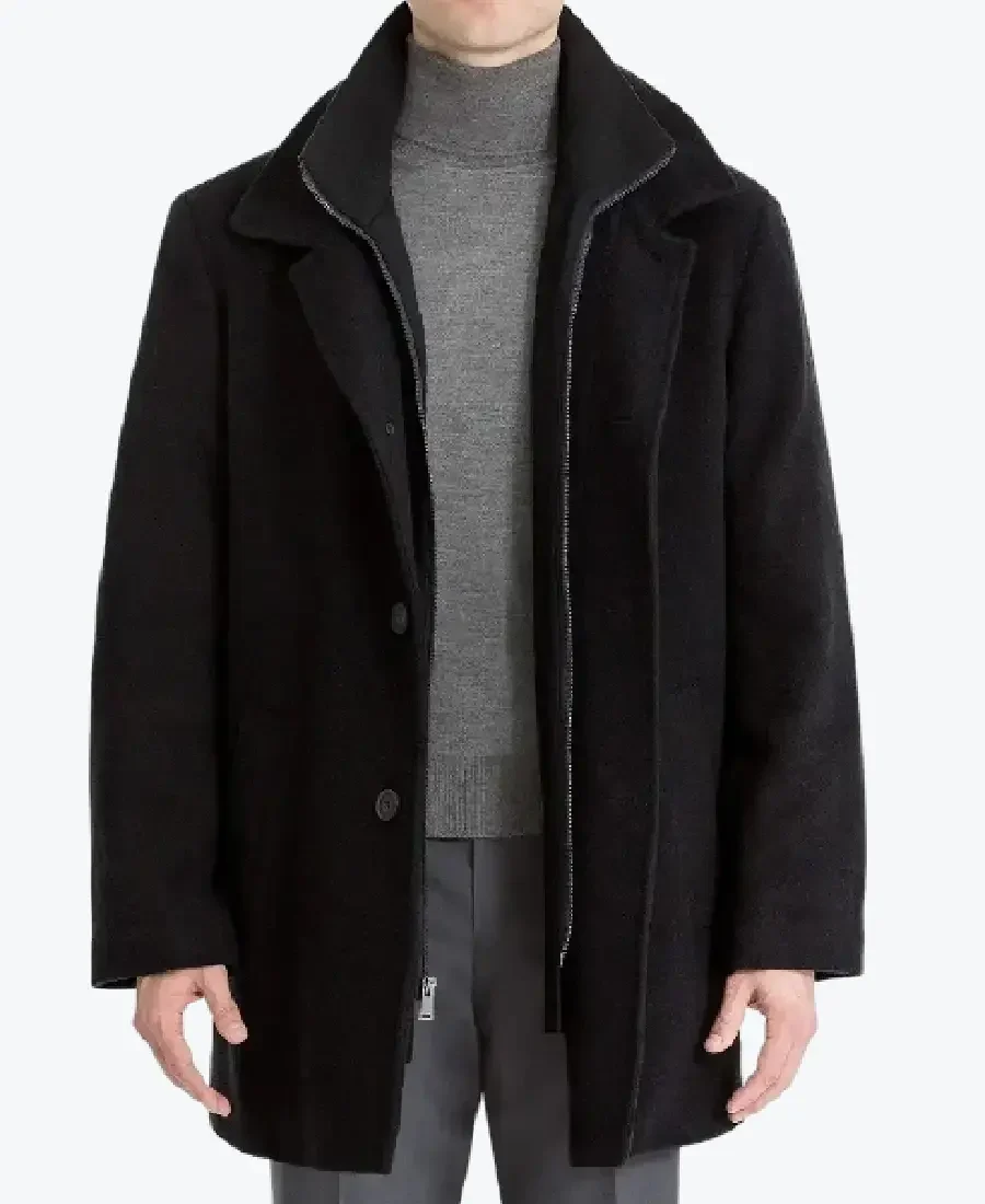 Shop The Men Daniel Single Breasted Black Wool Topcoat - Rare Jackets