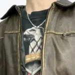 90s Vintage Grunge Distressed Biker Leather Jacket Collar Rare Jacket