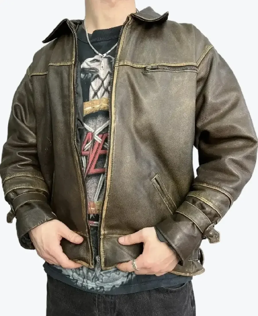 90s Vintage Grunge Distressed Biker Leather Jackets Rare Jacket