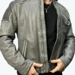 90s Vintage Grunge Distressed Grey Biker Leather Jackets Rare Jacket