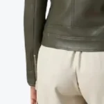 Anna Army Green Leather Biker Jacket Sleeves Rare Jacket