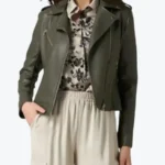 Anna Army Green Leather Biker Jackets Rare Jacket
