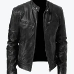 Biker Casual Zipper Leather Jacket Black Rare Jacket