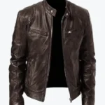 Biker Casual Zipper Leather Jacket Brown Rare Jacket