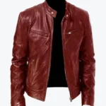 Biker Casual Zipper Leather Jacket Red Rare Jacket
