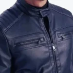 Blue Cafe Racer Genuine Leather Jacket Collar Rare Jacket