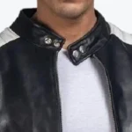 Brad Black And White Leather Biker Jacket Collar Rare Jacket
