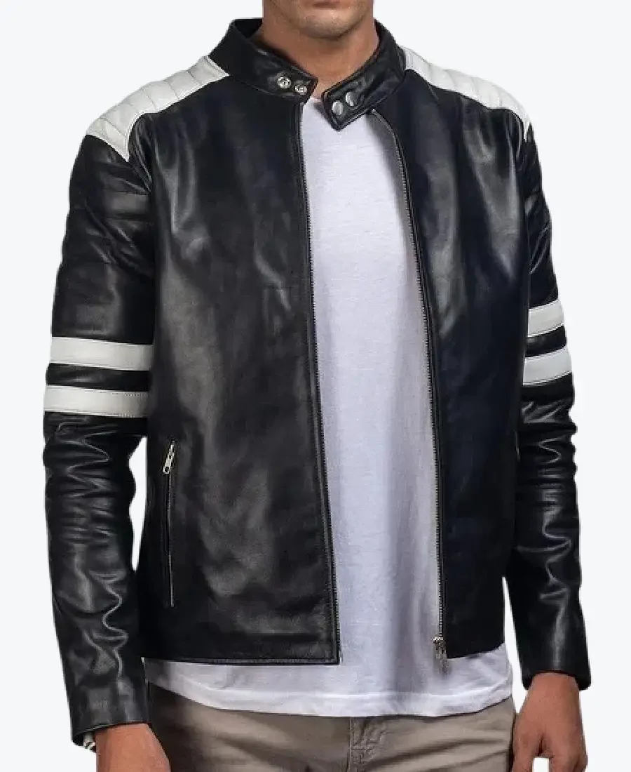 Brad Black And White Leather Biker Jackets Rare Jacket