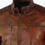 Cafe Racer Motorcycle Quilted Distressed Brown Leather Jacket Collar Rare Jacket
