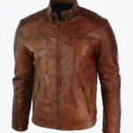 Cafe Racer Motorcycle Quilted Distressed Brown Leather Jackets Rare Jacket