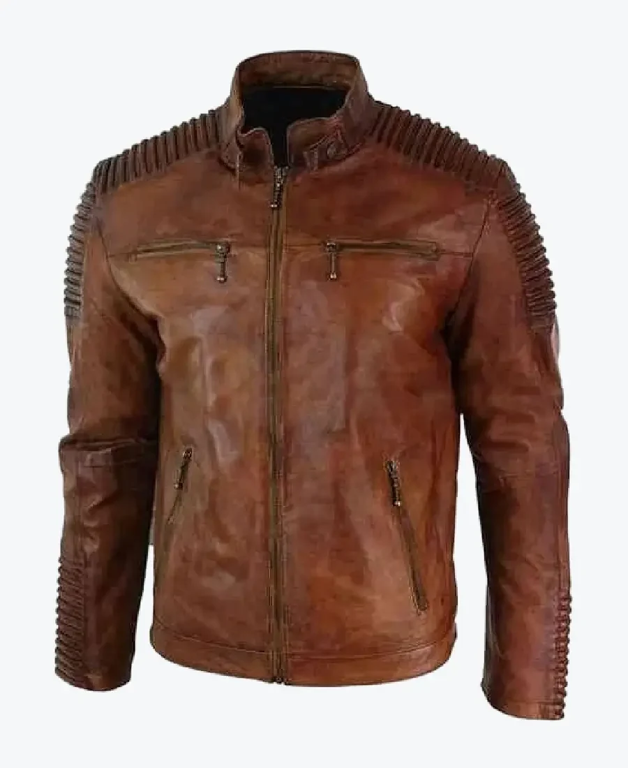 Cafe Racer Motorcycle Quilted Distressed Brown Leather Jackets Rare Jacket