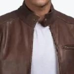 Dean Leather Biker Jacket Brown Collar Rare Jacket