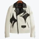 Geometric Cowhide Leather Biker Jacket Rare Jacket