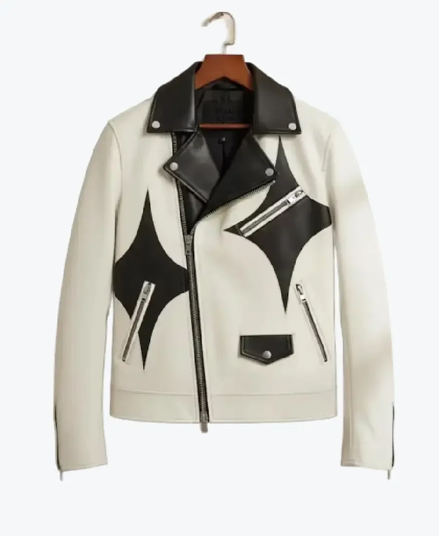 geometric cowhide leather biker jacket rare jacket