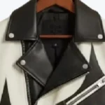 Geometric Cowhide Leather Biker Jacket Collar Rare Jacket