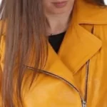 Jenna Yellow Biker Leather Jacket Collars Rare Jacket